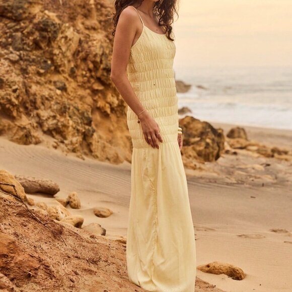 Yellow Boho Women's Valentine's Day Shirred Maxi Dress - Picture 5 of 8